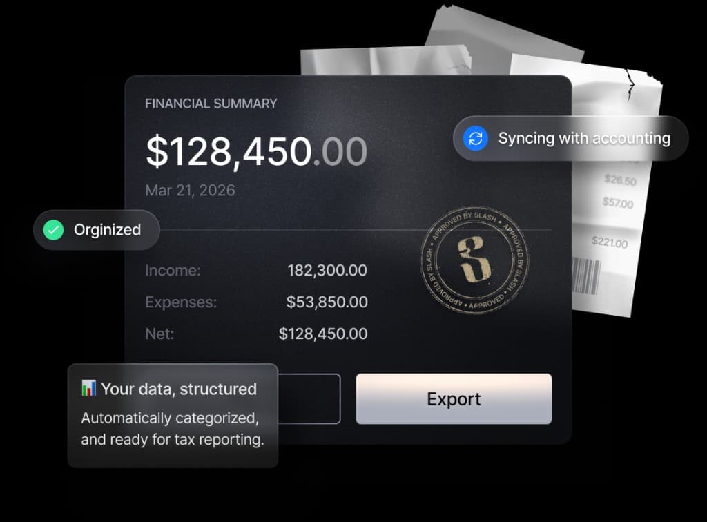 Financial summary dashboard showing organized income, expenses, and accounting sync