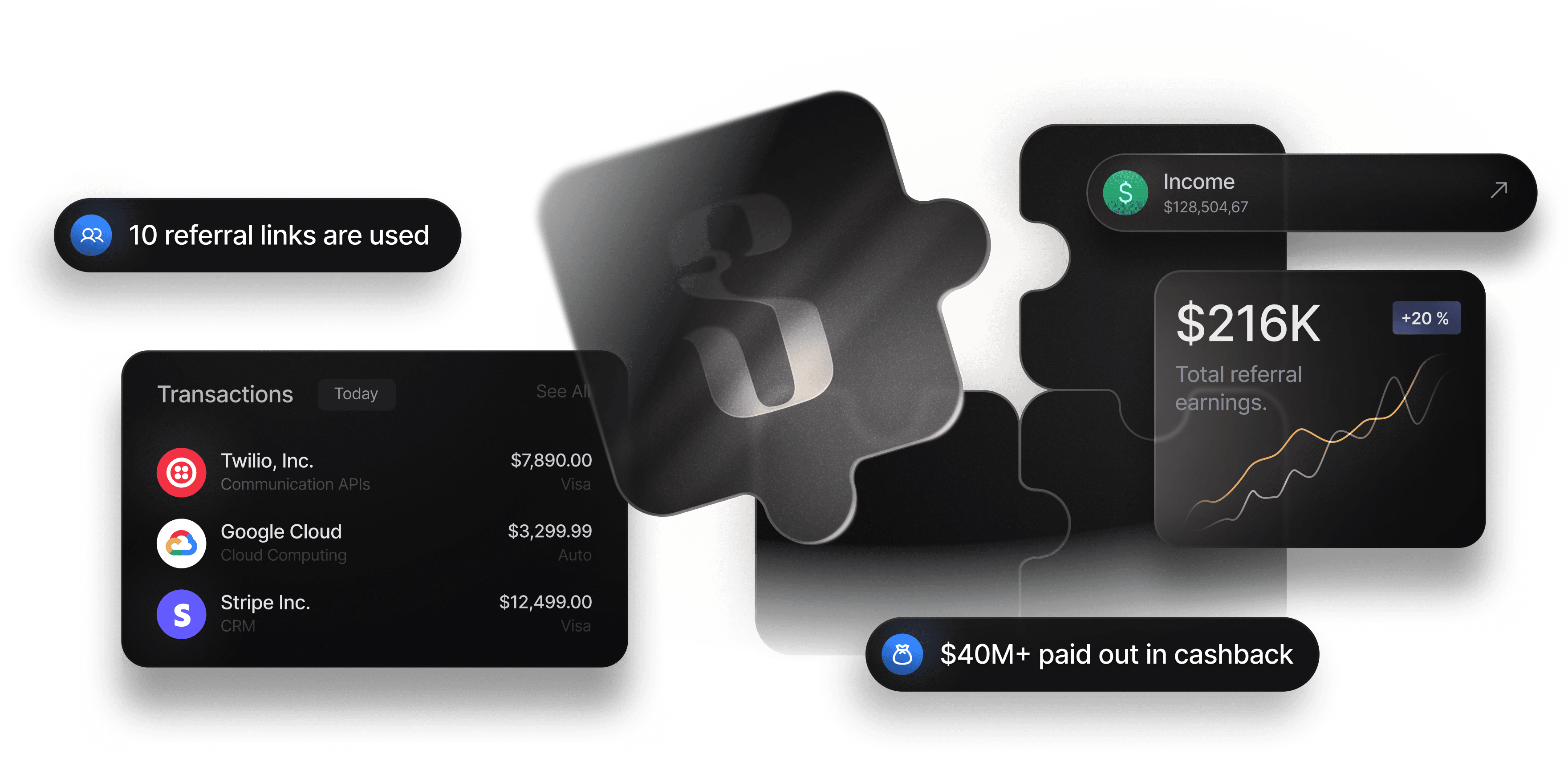 Slash accounting partner graphic with referral dashboard cards